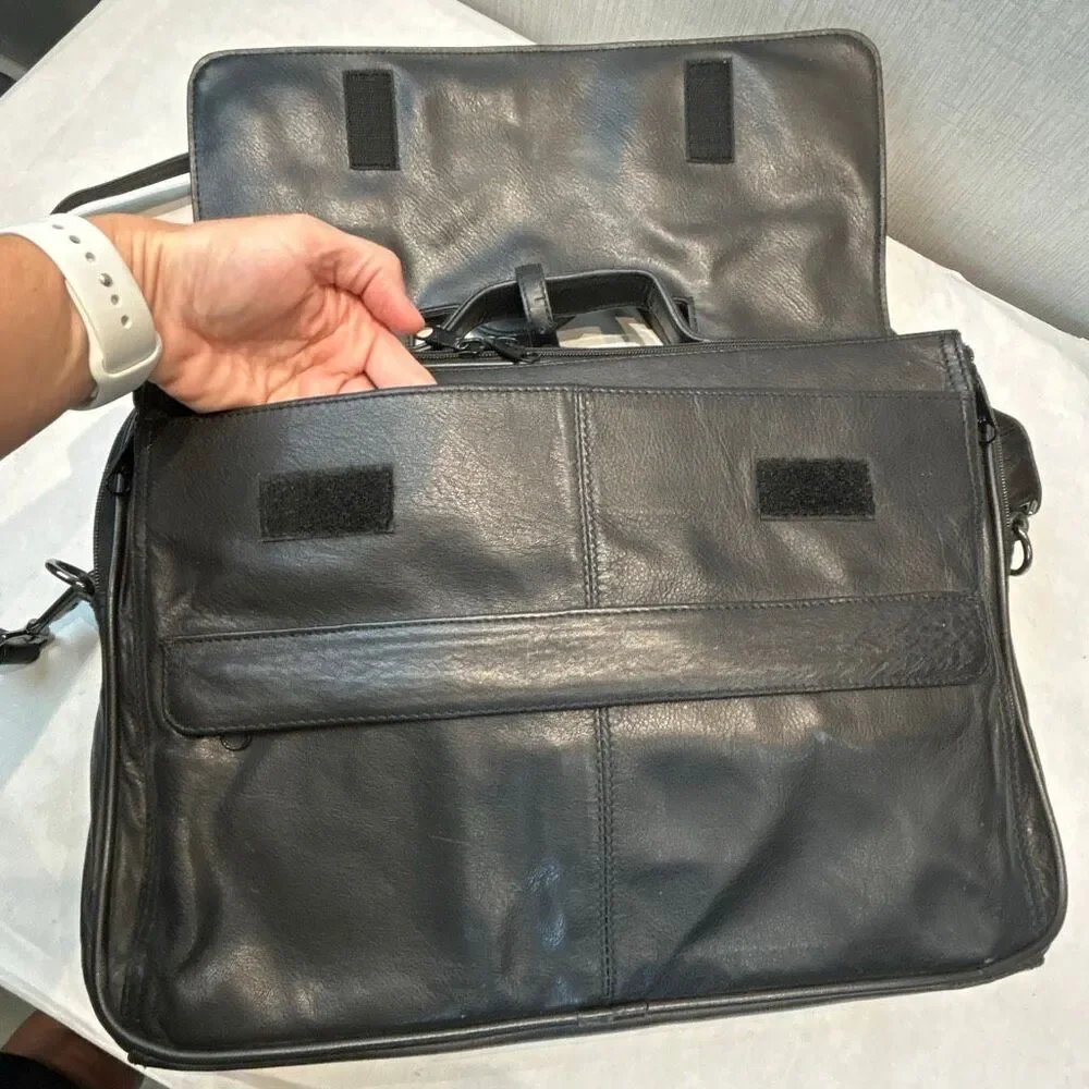 Vtg Hazel Leather Briefcase Shoulder Bag Laptop Computer Black Business Travel